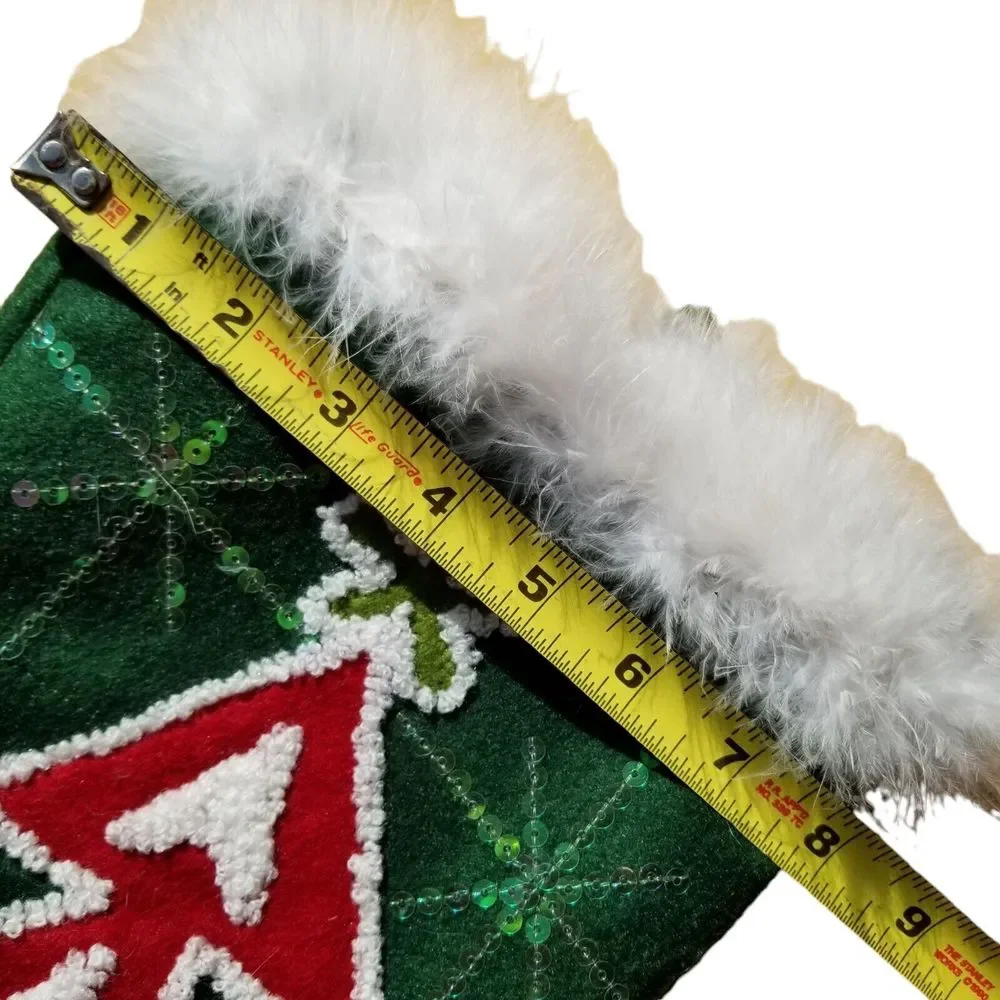 Pier 1 Imports Christmas Stocking High Heel Shoe 22” x 9” Feather Trim Sequins